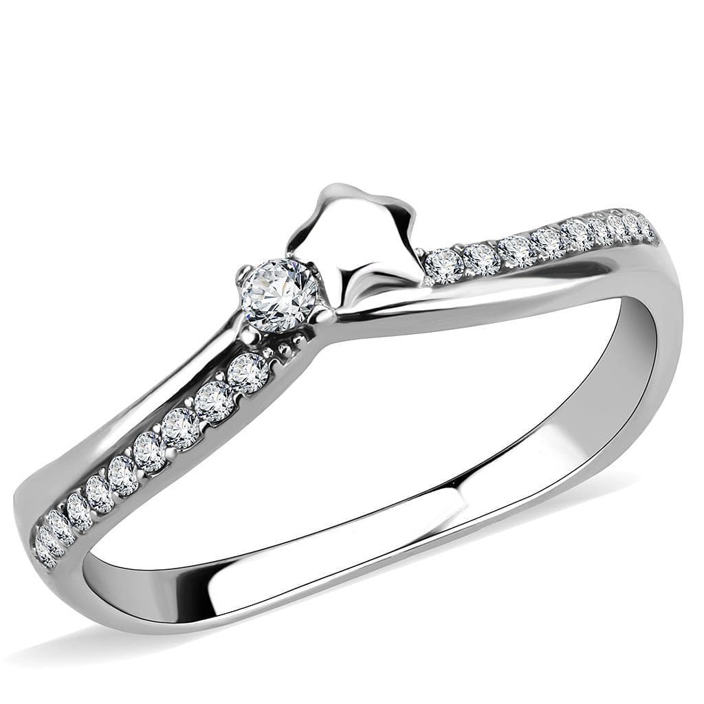 Stainless Steel CZ Pave Star Accent Slim Split Band Ring