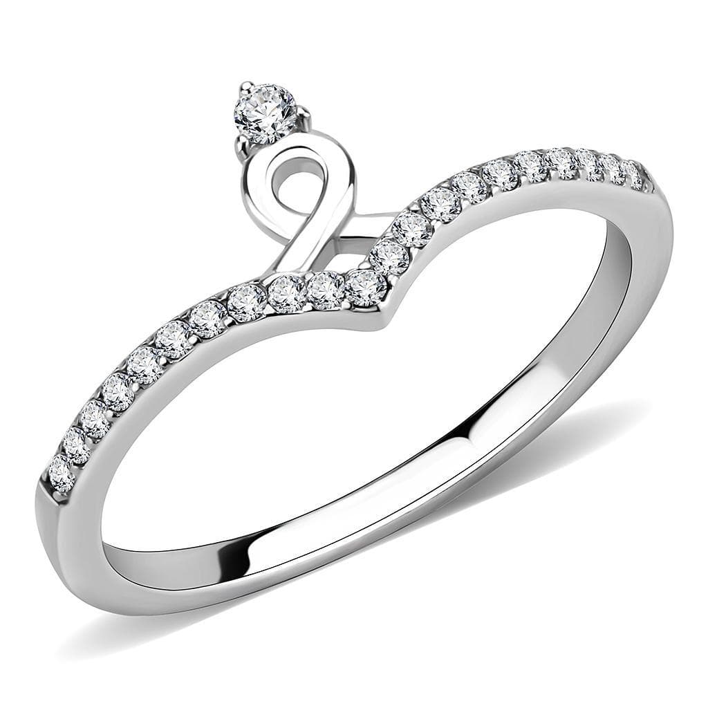 Stainless Steel CZ Round Pave Curve Bypass Solitaire Ring