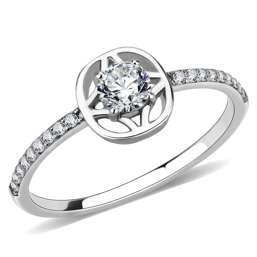 Stainless Steel CZ Round Pave Circle Bezel Halo Solitaire Ring