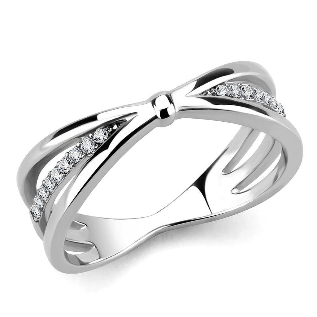 Stainless Steel CZ Pave V Split Crossover Open Band Ring