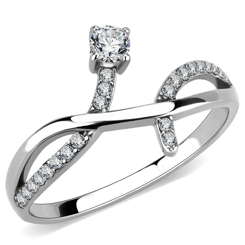 Stainless Steel CZ Round Pave X Crossover Double Band Ring