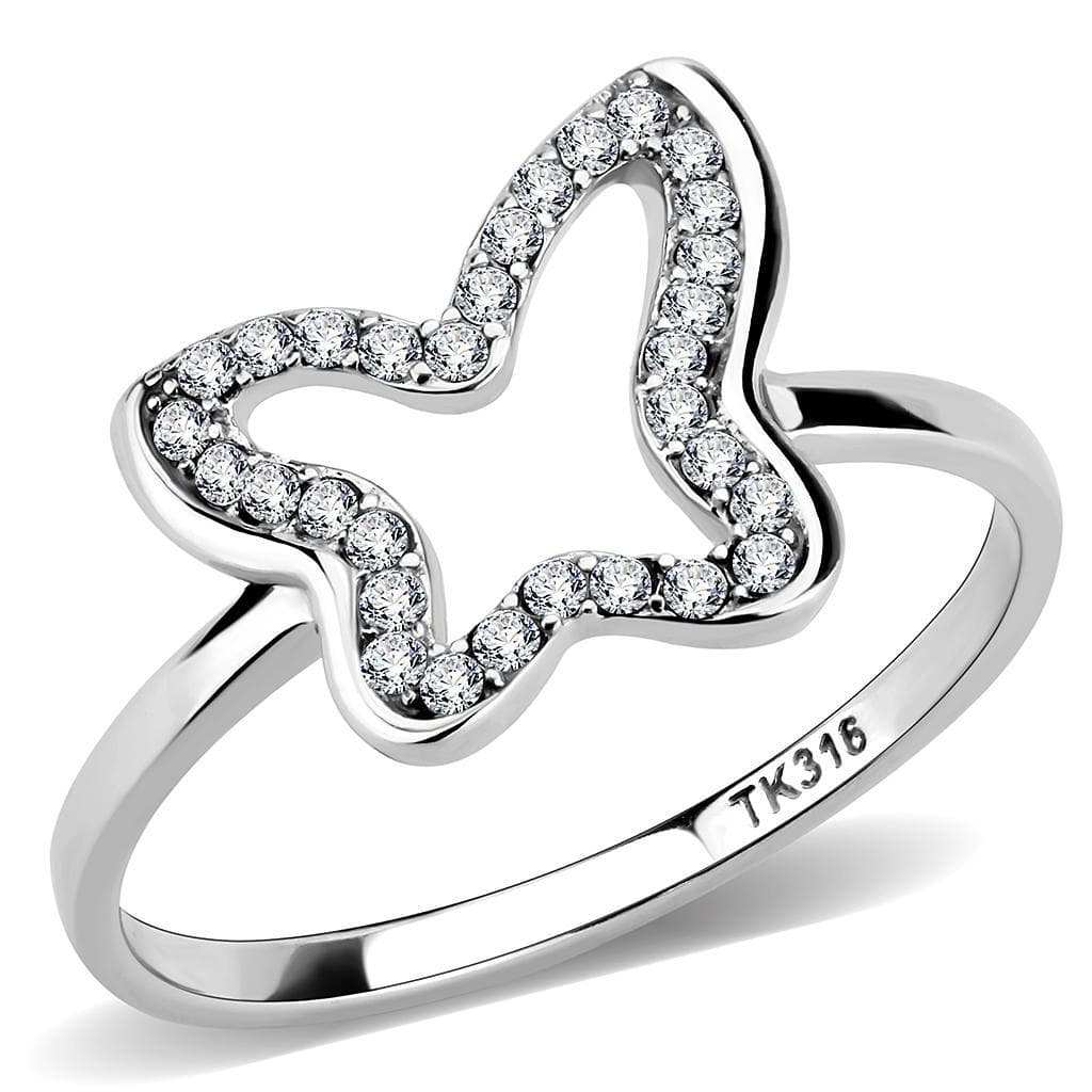 Stainless Steel CZ Pave Open Butterfly Outline Ring
