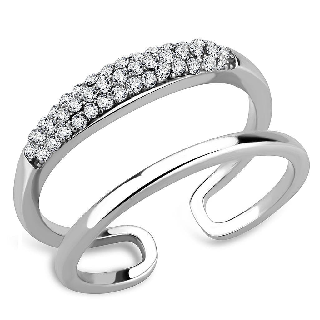 Stainless Steel CZ Pave Double Band Swirl Open Ring