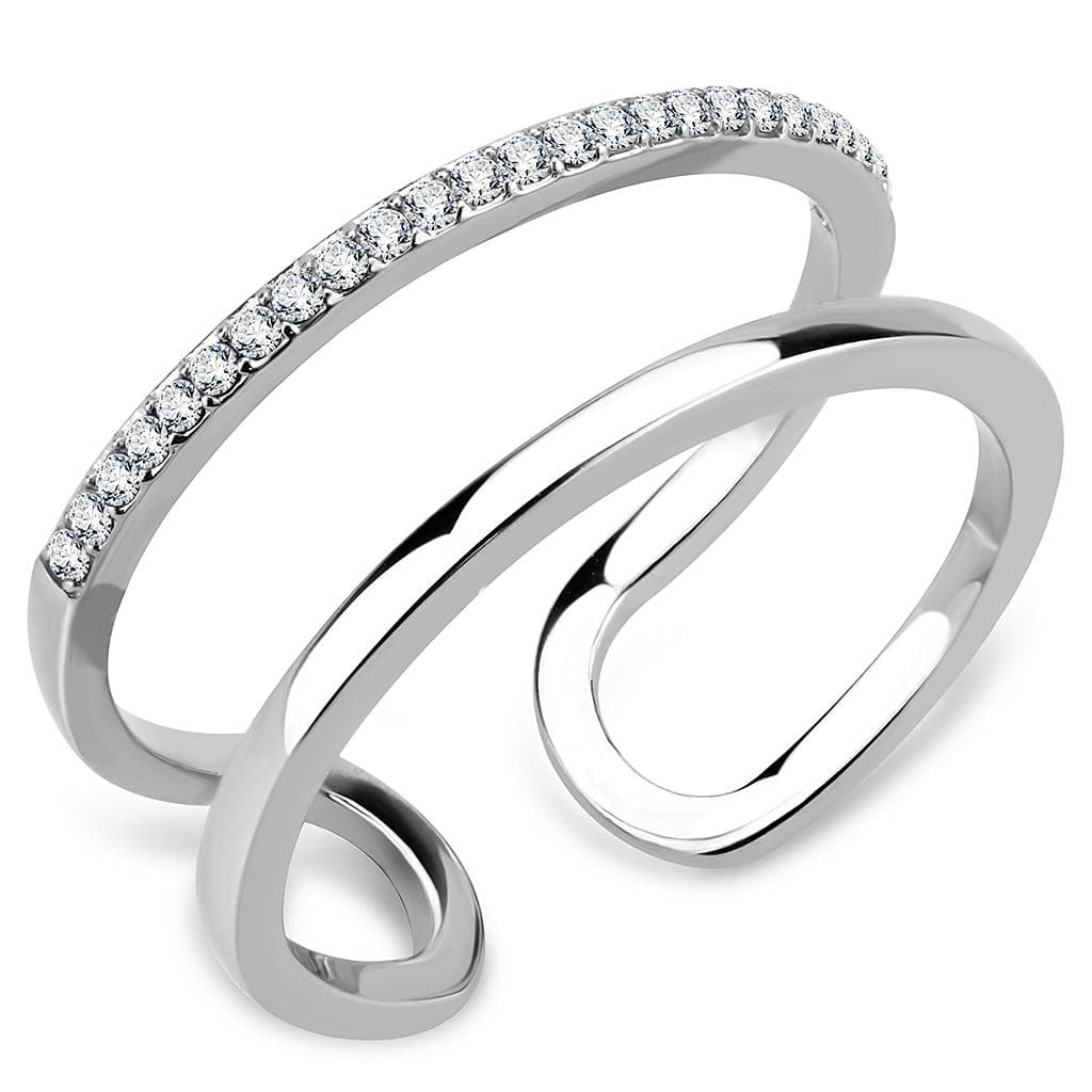 Stainless Steel CZ Pave Slim Loop Open Band Ring