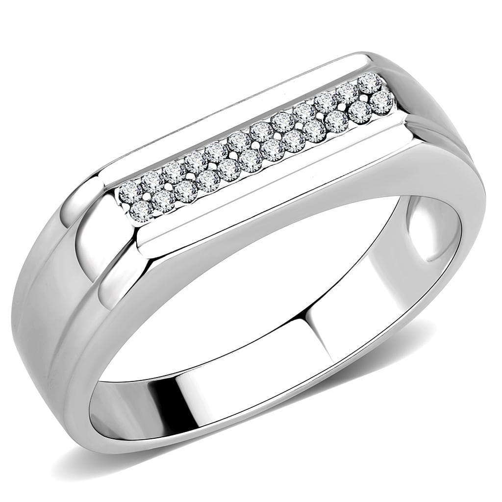 Stainless Steel CZ Pave Flat Top Signet Band Ring