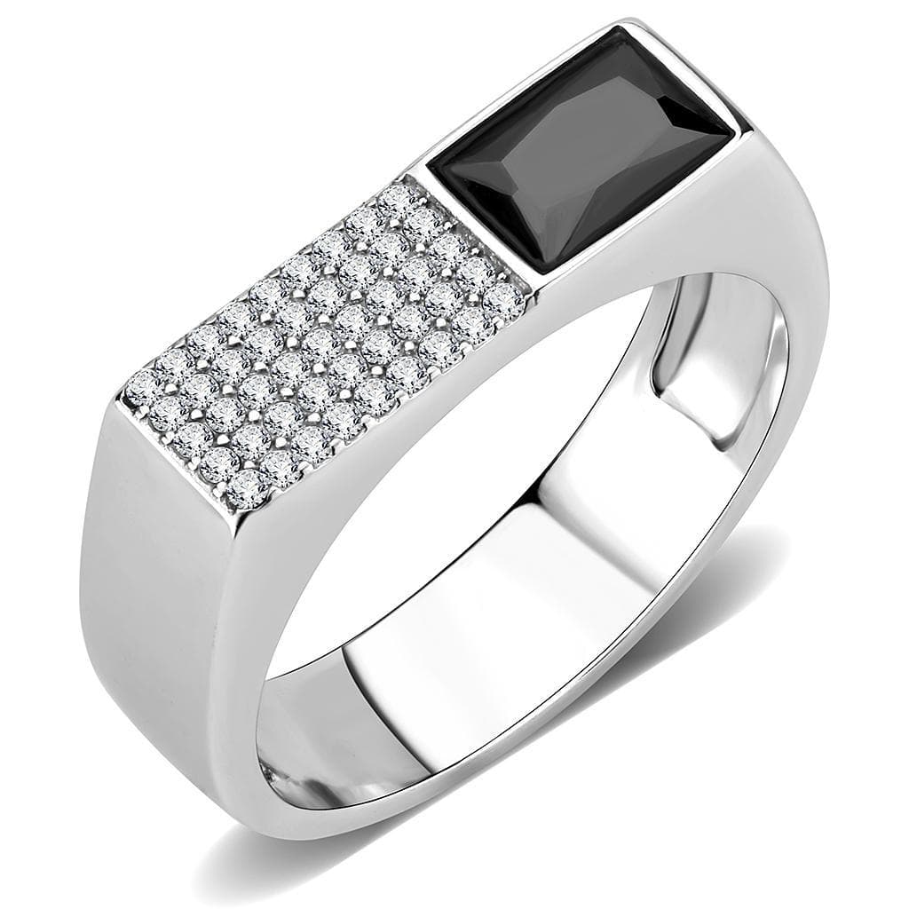 Stainless Steel Black CZ Square Pave Flat Top Signet Ring