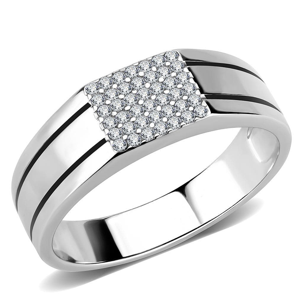Stainless Steel CZ Pave Rectangle Signet Band Ring