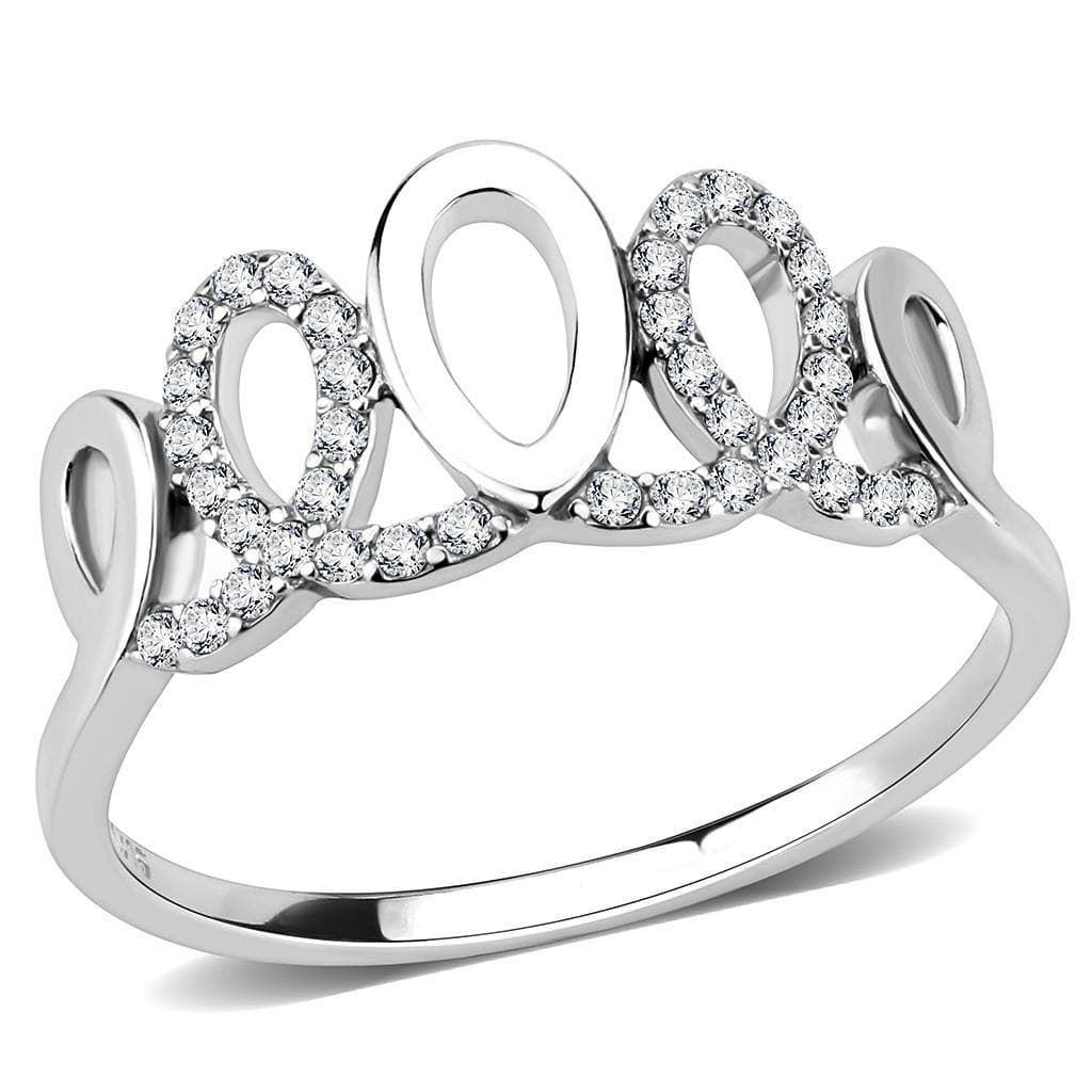 Stainless Steel CZ Pave Triple Open Circle Loop Band Ring