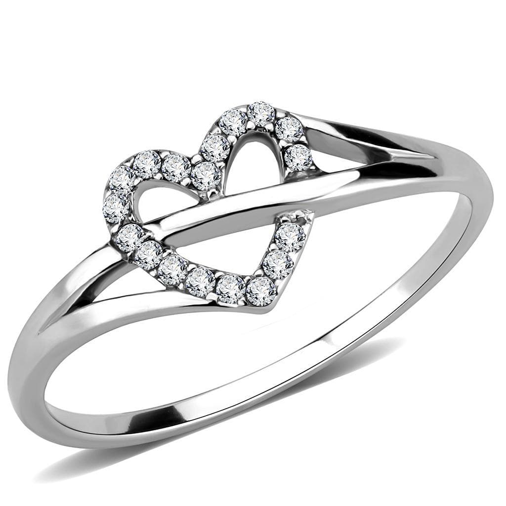 Stainless Steel CZ Pave Open Heart Split Band Ring