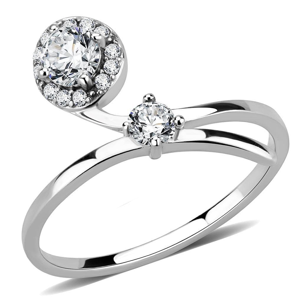 Stainless Steel CZ Round Pave Halo Classic Plain Solitaire Ring