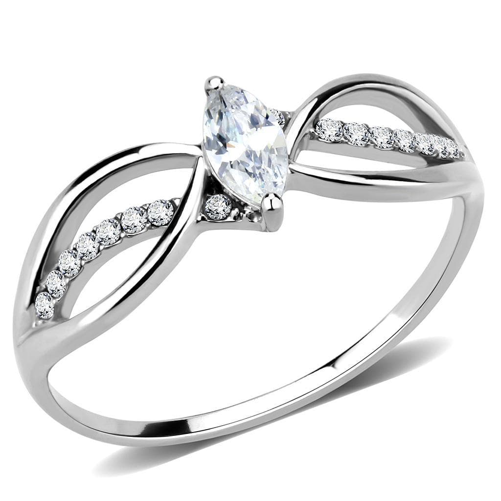 Stainless Steel CZ Marquise Pave Infinity Bypass Solitaire Ring