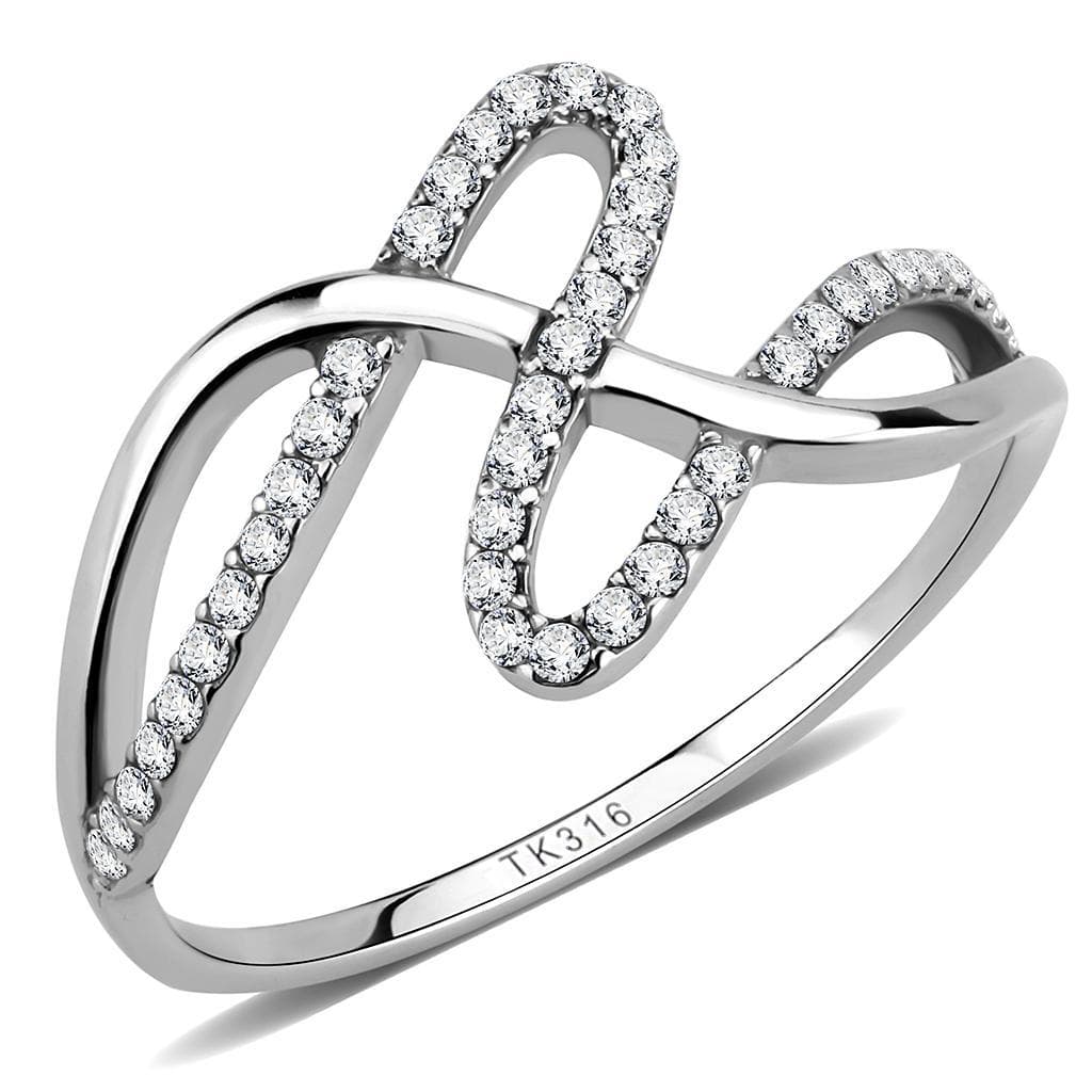 Stainless Steel CZ Pave Cursive Loop Open Bypass Ring