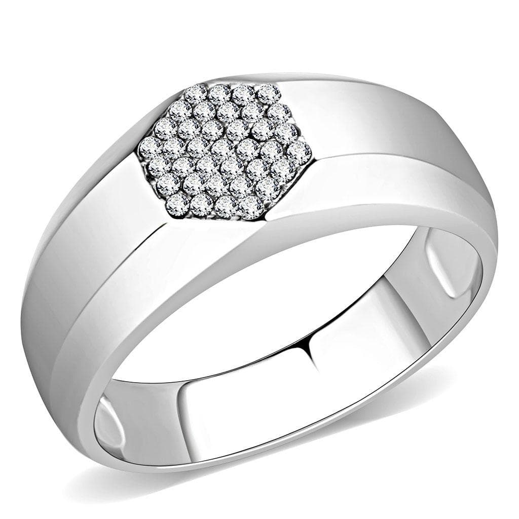 Stainless Steel CZ Pave Hexagon Flat Top Men Signet Ring
