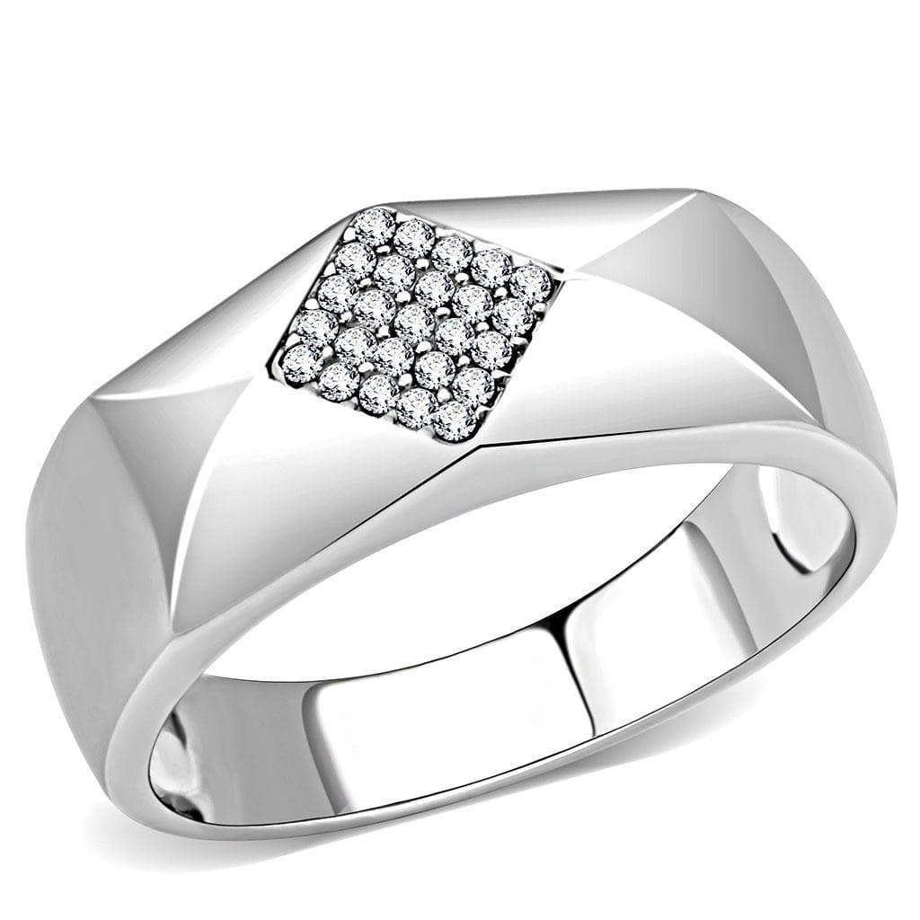 Stainless Steel CZ Pave Cushion Rectangle Men Signet Ring