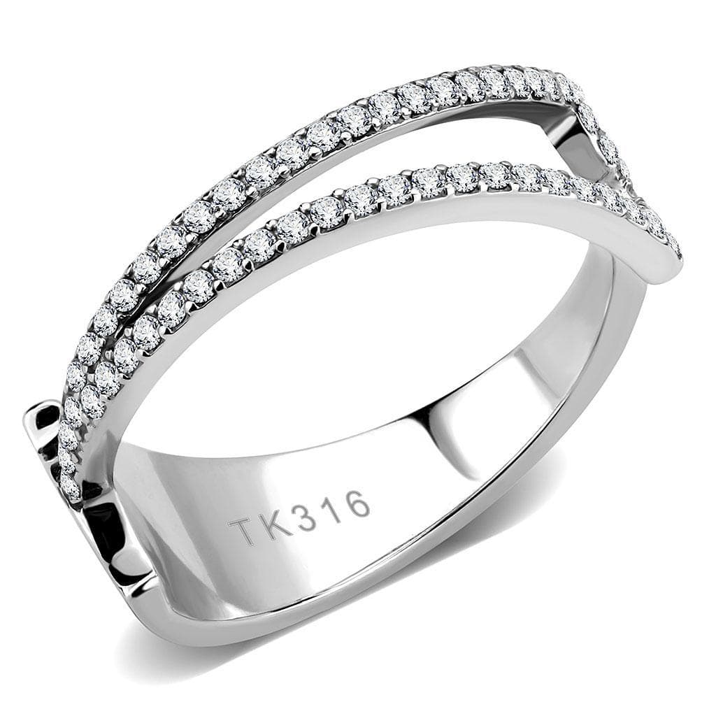 Stainless Steel CZ Pave Double Row Wide Band Ring