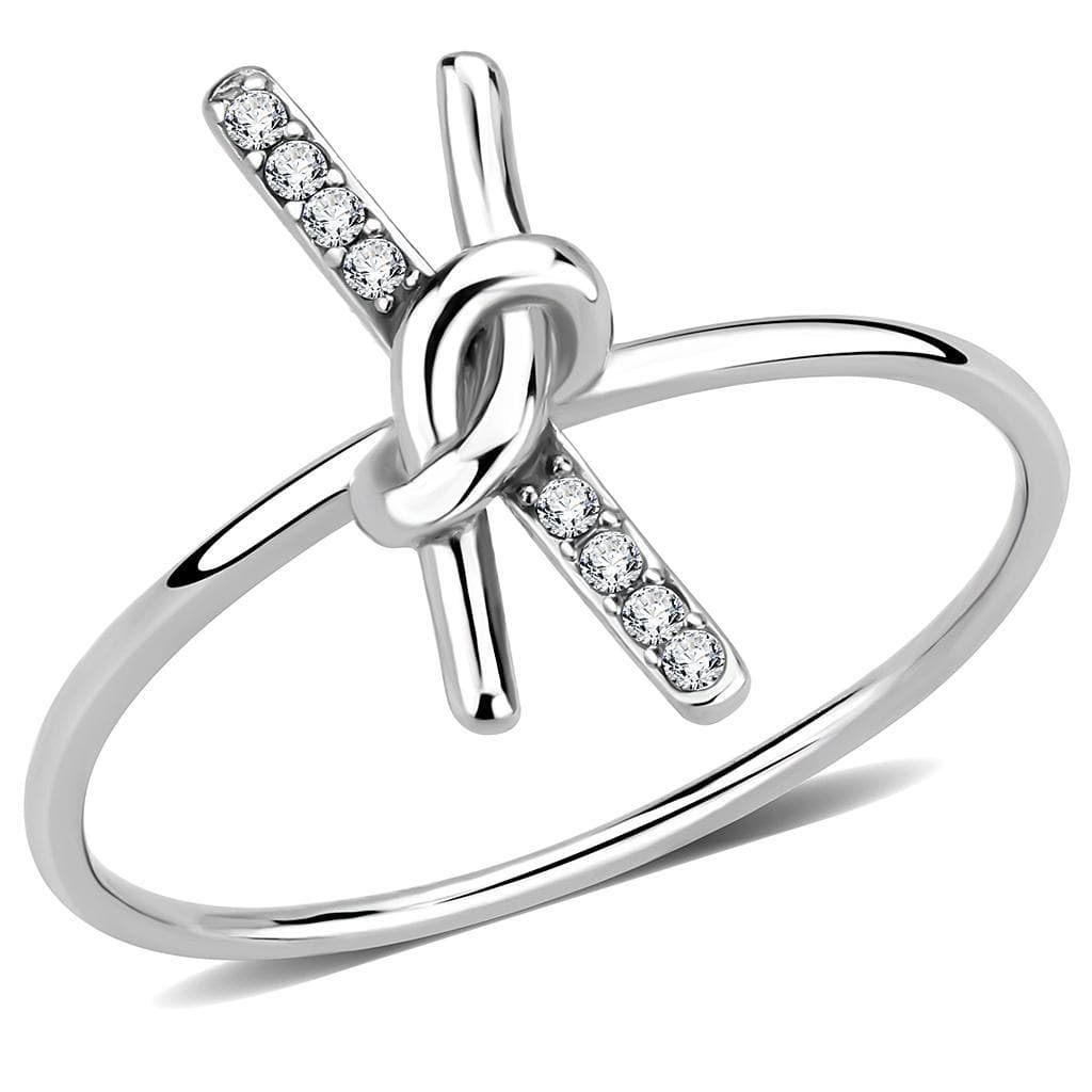 Stainless Steel CZ Pave Knot Bow Crossover Open Band Ring