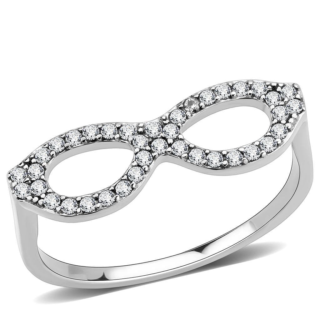Stainless Steel CZ Pave Infinity Figure Eight Band Ring