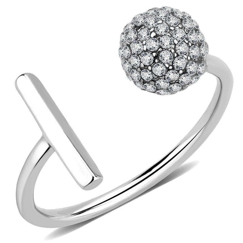 Stainless Steel CZ Pave Ball Cluster Open Bypass Band Ring