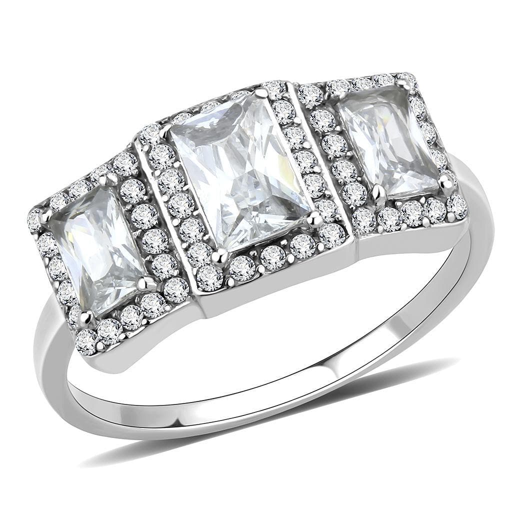 Stainless Steel CZ Baguette Round Pave Art Deco Halo Ring