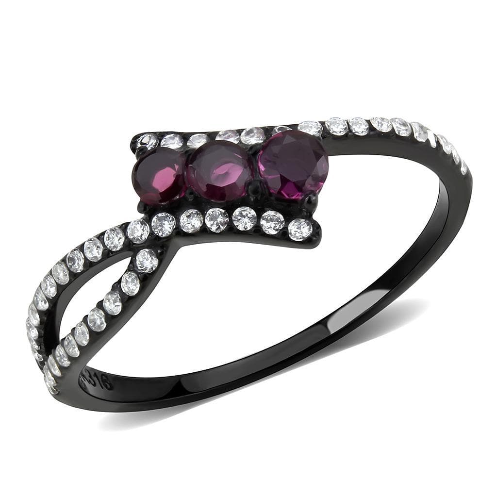 Stainless Steel Black IP Dark Amethyst Triple Round CZ Pave Ring