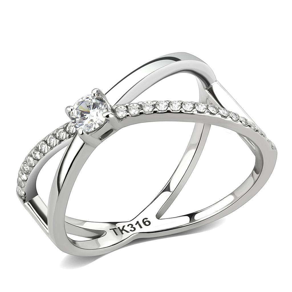 Stainless Steel CZ Round Pave Halo Infinity Crossover Ring