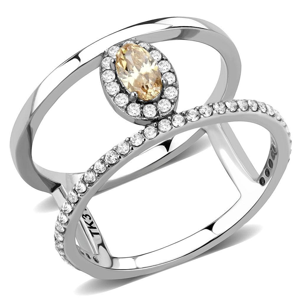 Stainless Steel Champagne CZ Oval Pave Halo Infinity Pendant