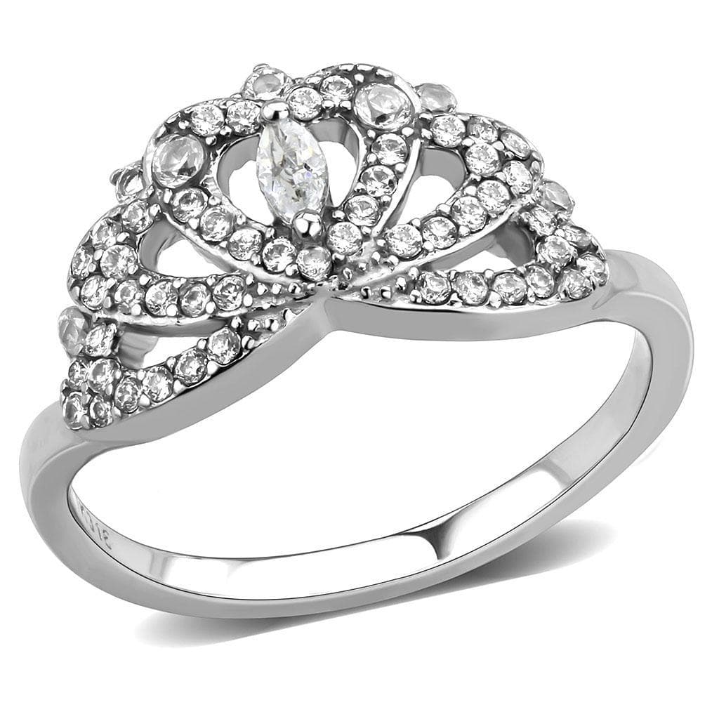 Stainless Steel CZ Marquise Pave Crown Tiara Halo Cocktail Ring