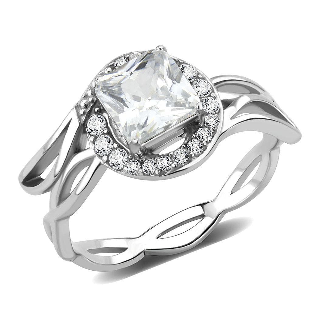 Stainless Steel CZ Cushion Pave Halo Infinity Twist Ring