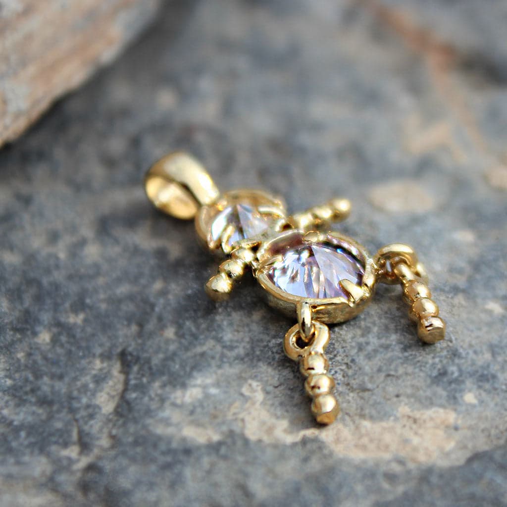 Brass Gold Pink CZ Stick Figure Charm Pendant