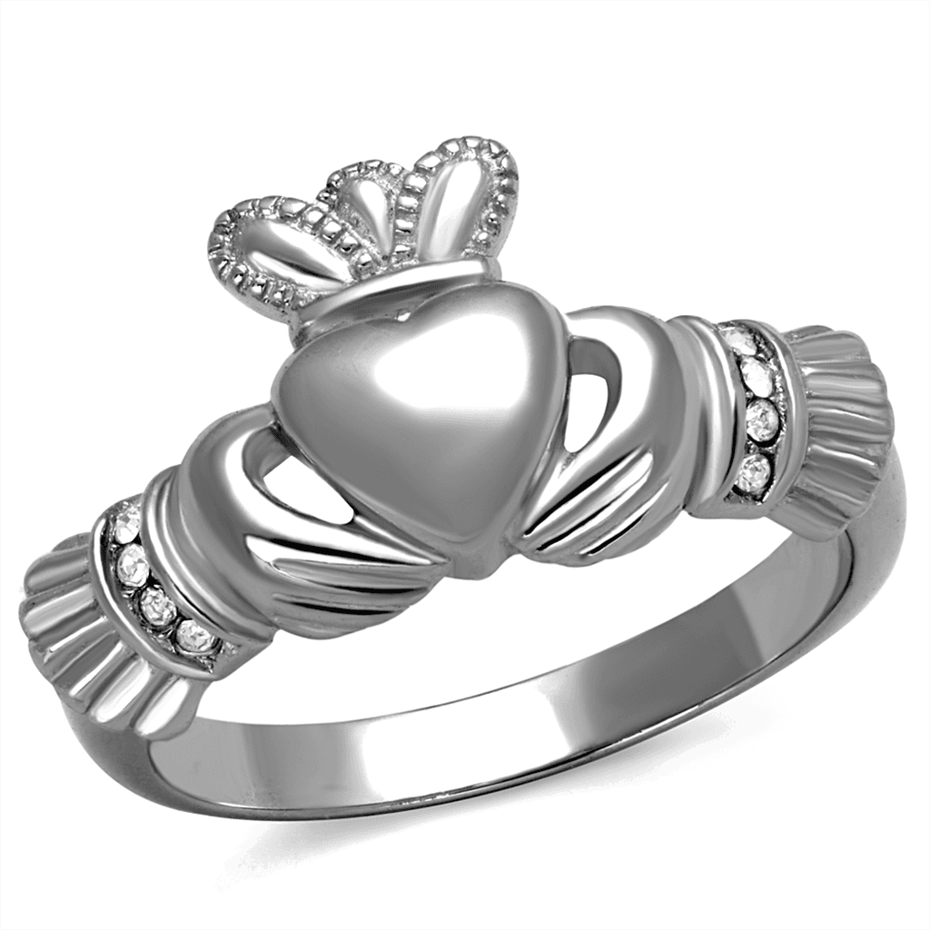 Stainless Steel Polished Claddagh Heart Crown Ring
