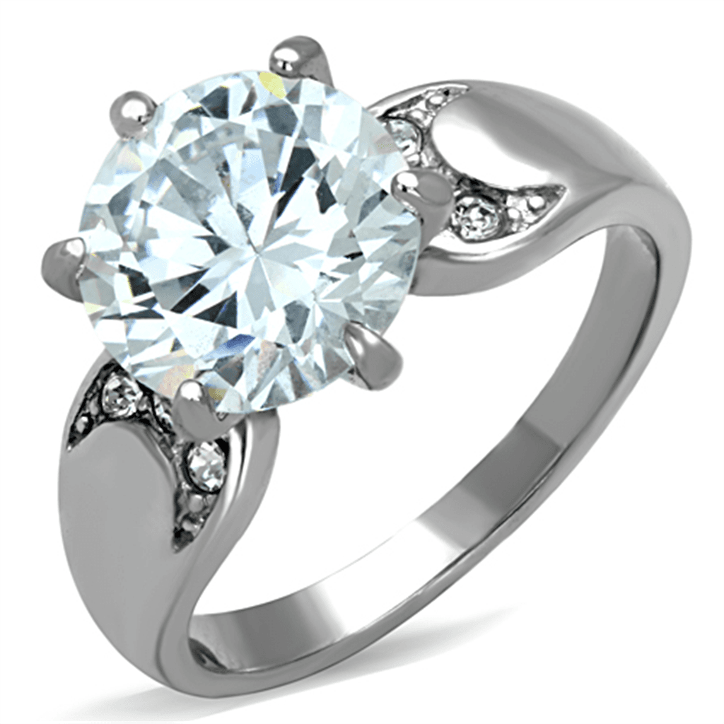 Stainless Steel CZ Large Round Swirl Bypass Ring