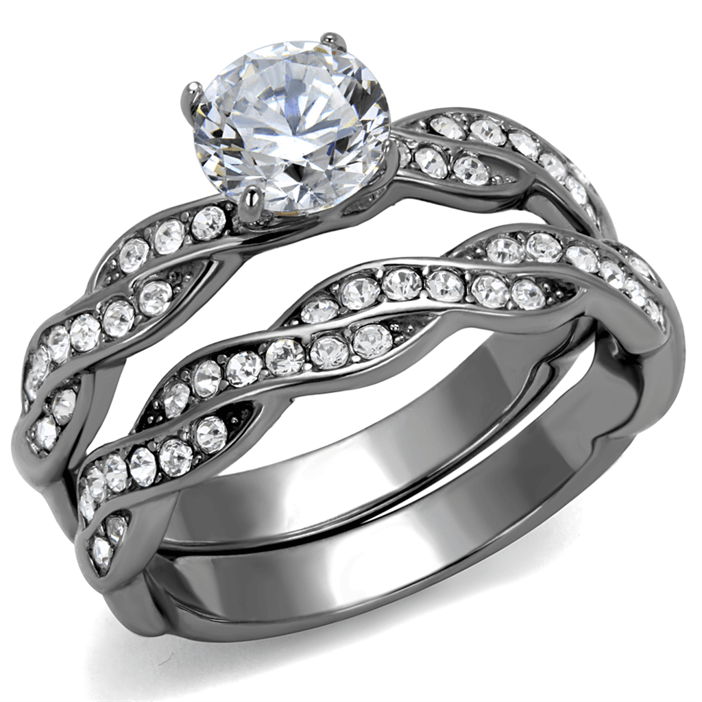 Stainless Steel CZ Round Solitaire Twisted Infinity Bridal Ring