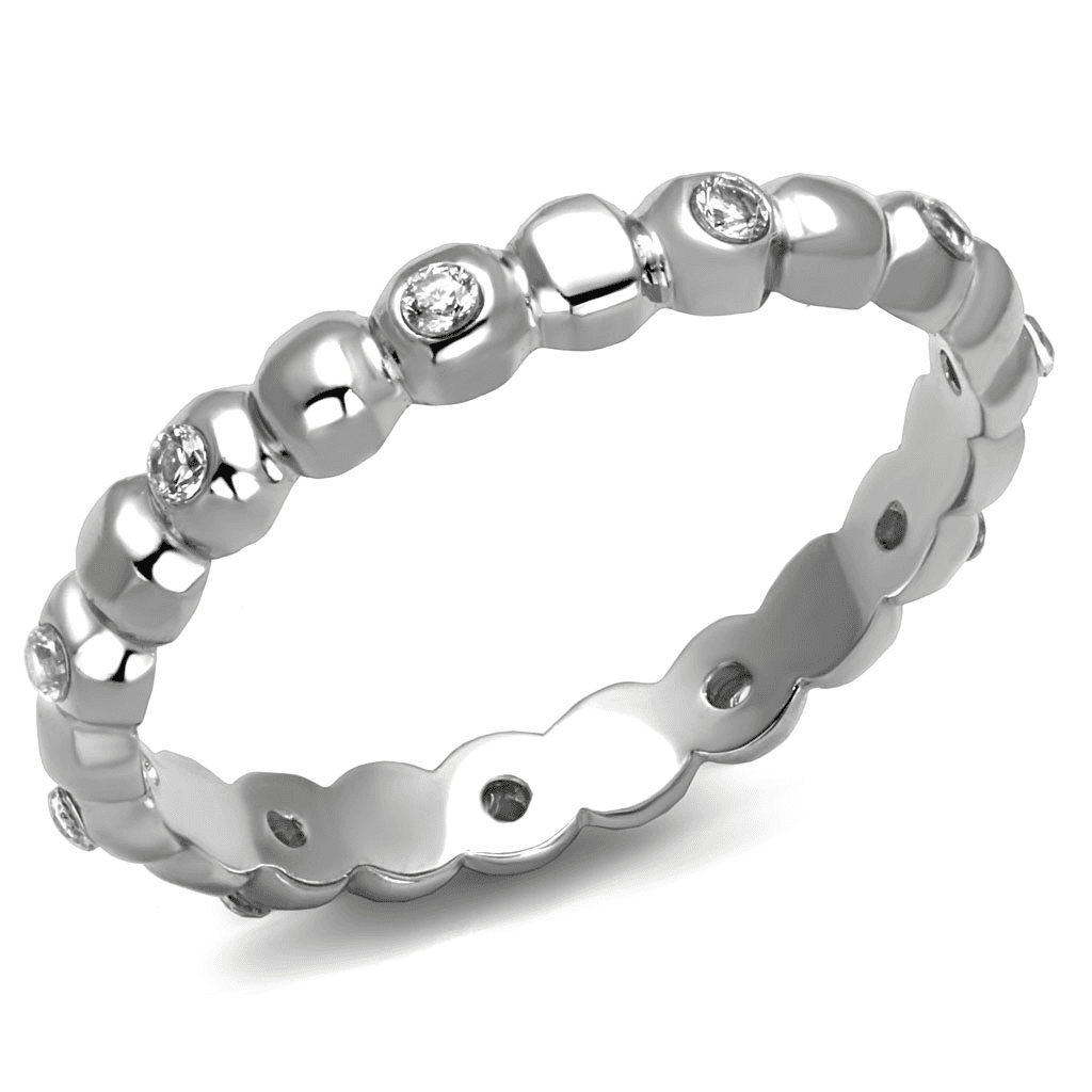 Stainless Steel CZ Single Bezel Polished Bead Eternity Ring