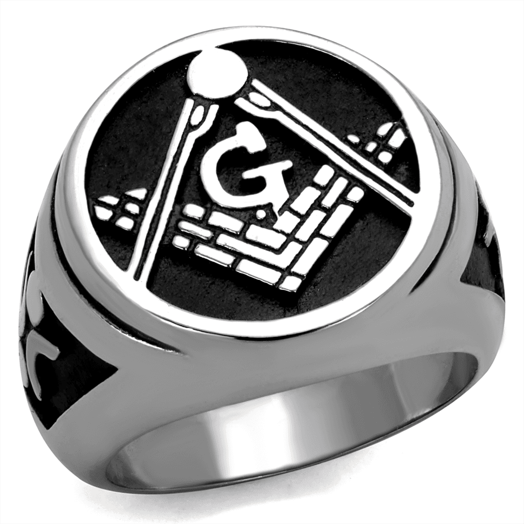 Stainless Steel Masonic Square Compass G Enamel Signet Ring