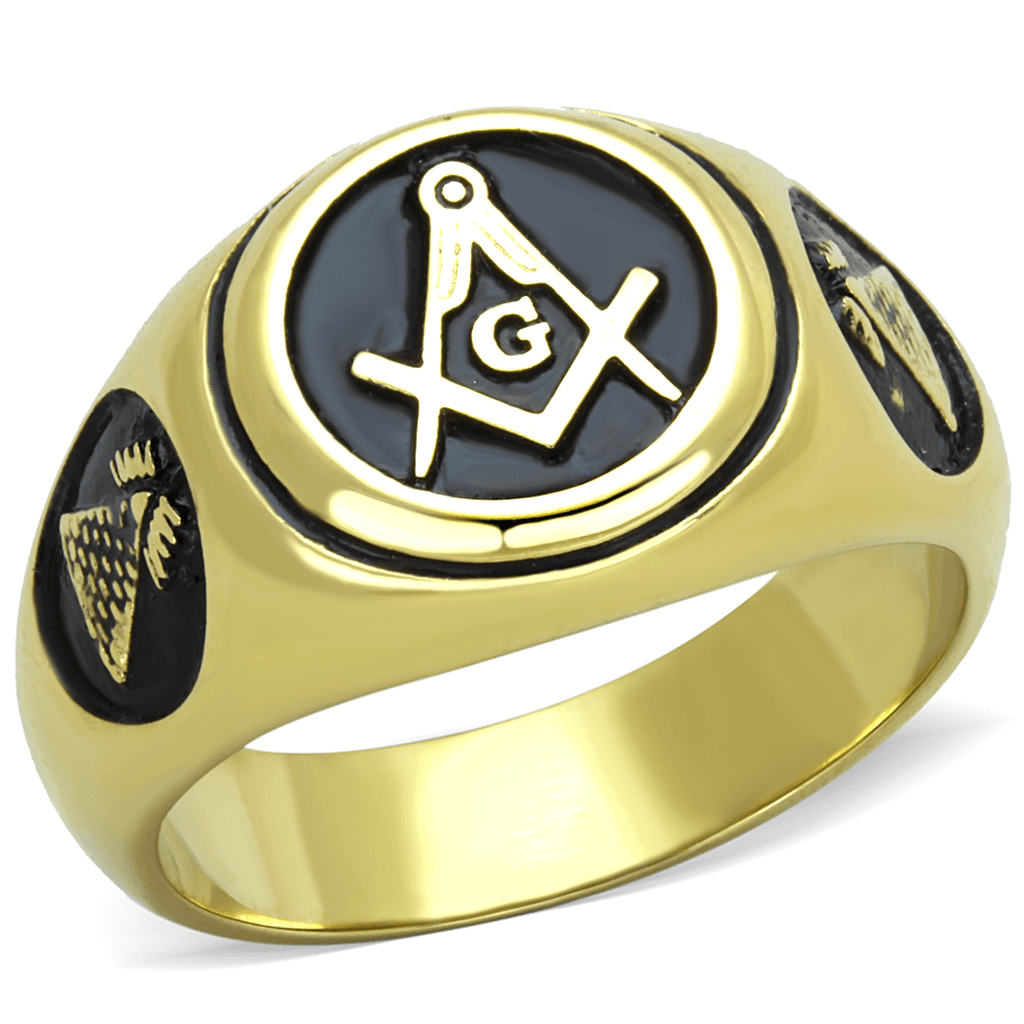 Stainless Steel Masonic Square Gold Ring