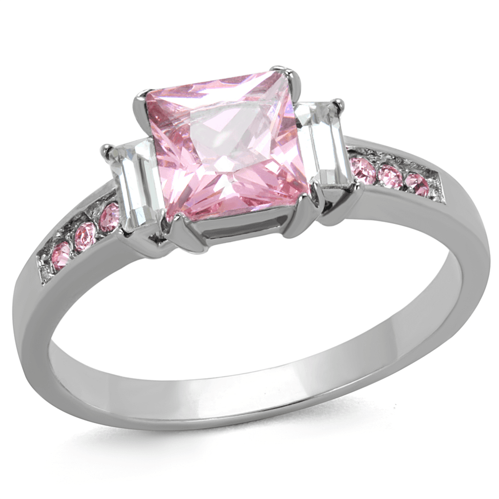 Stainless Steel Pink Princess CZ Baguette Pink Channel Ring