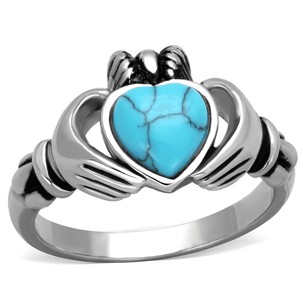 Stainless Steel Turquoise Heart Claddagh Ring