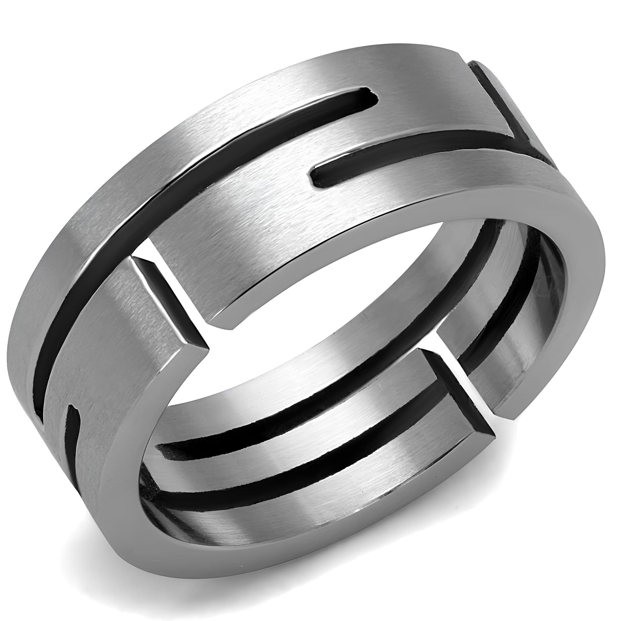 Stainless Steel Polished Geometric Cutout Puzzle Ring