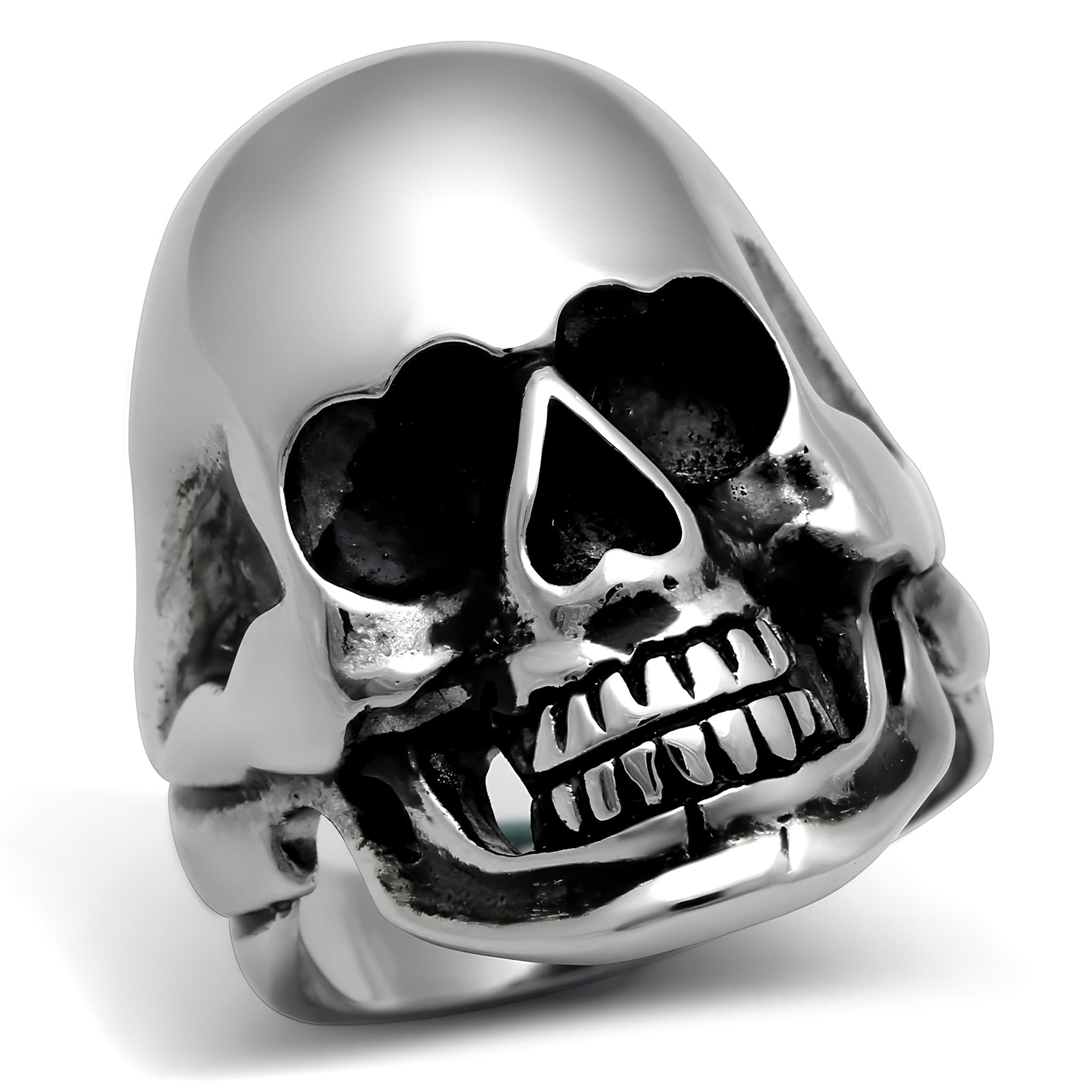 Stainless Steel Polished Skull Head Gothic Ring