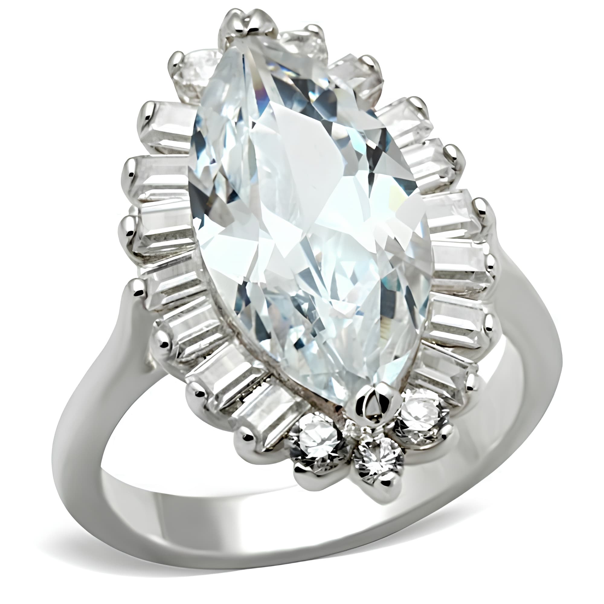 Sterling Silver CZ Marquise Oversized Baguette Ballerina Ring