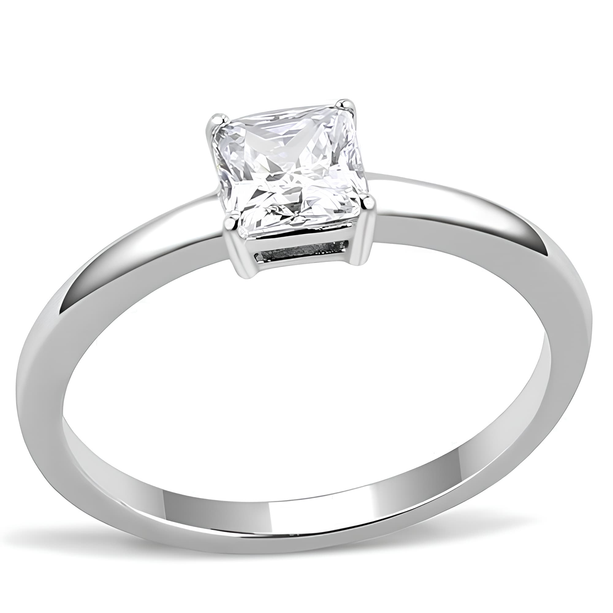 Stainless Steel CZ Princess Square Solitaire Ring