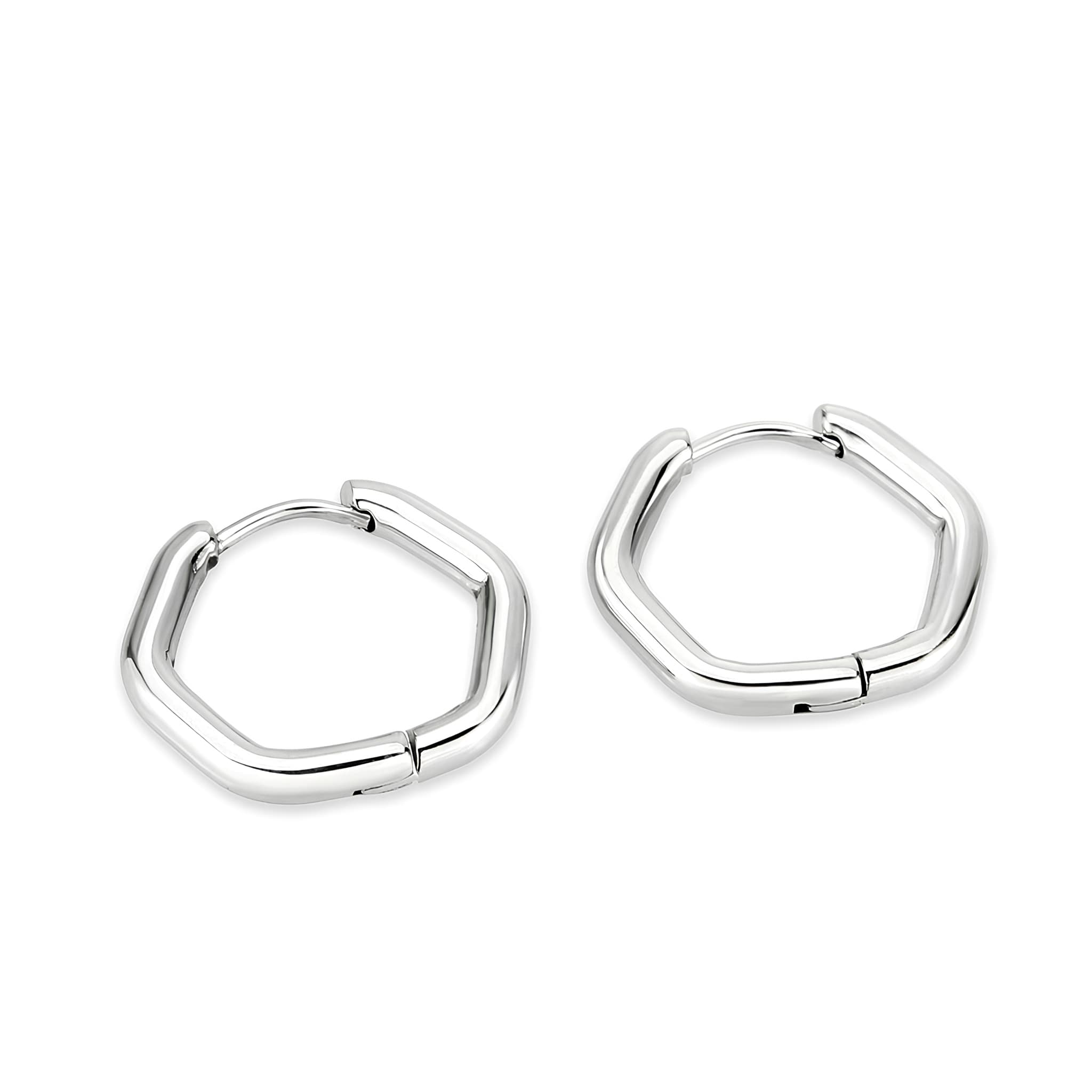 Sterling Silver Polished Hexagon Huggie Hoop Earrings