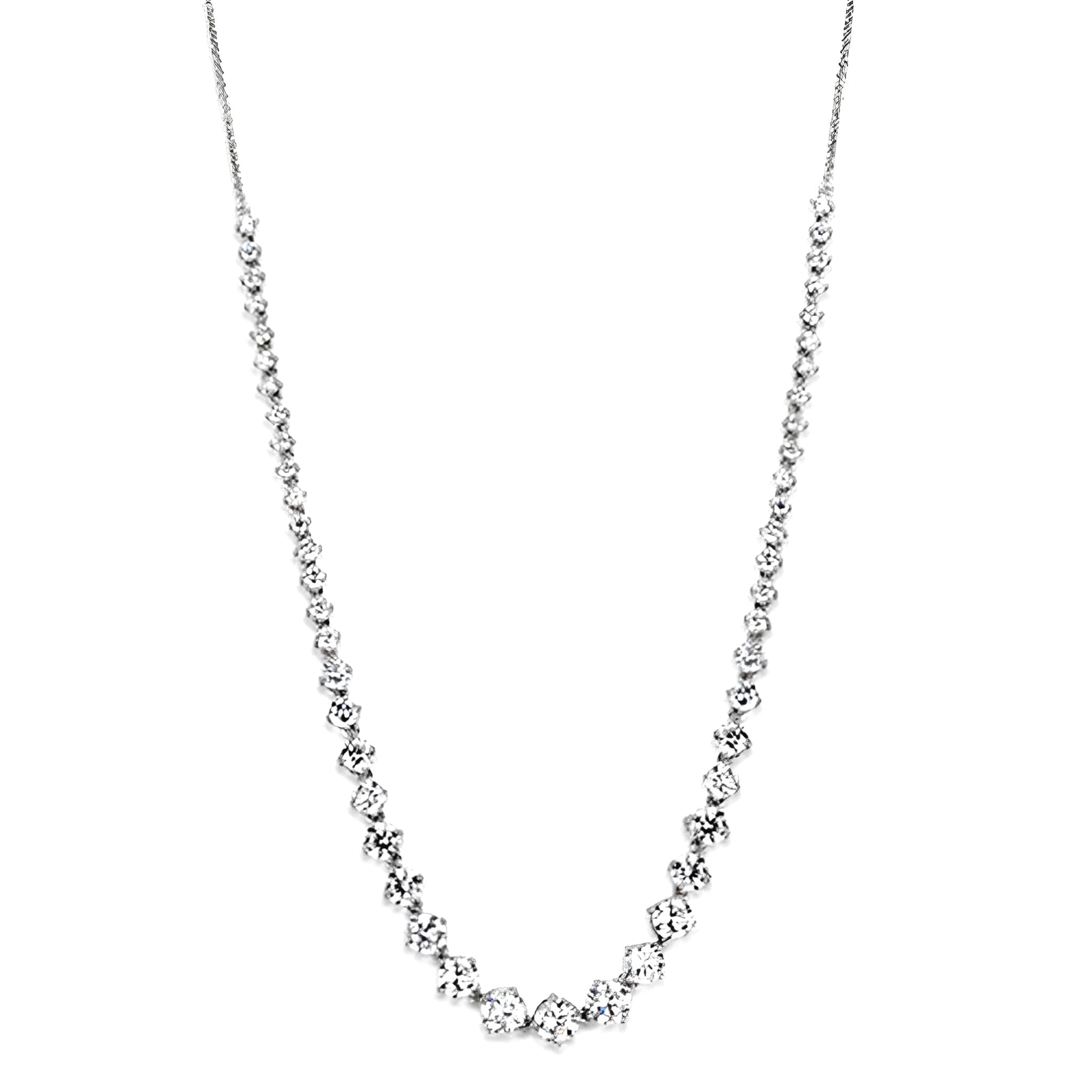 Brass CZ Flower Cluster V-Shape Station Necklace
