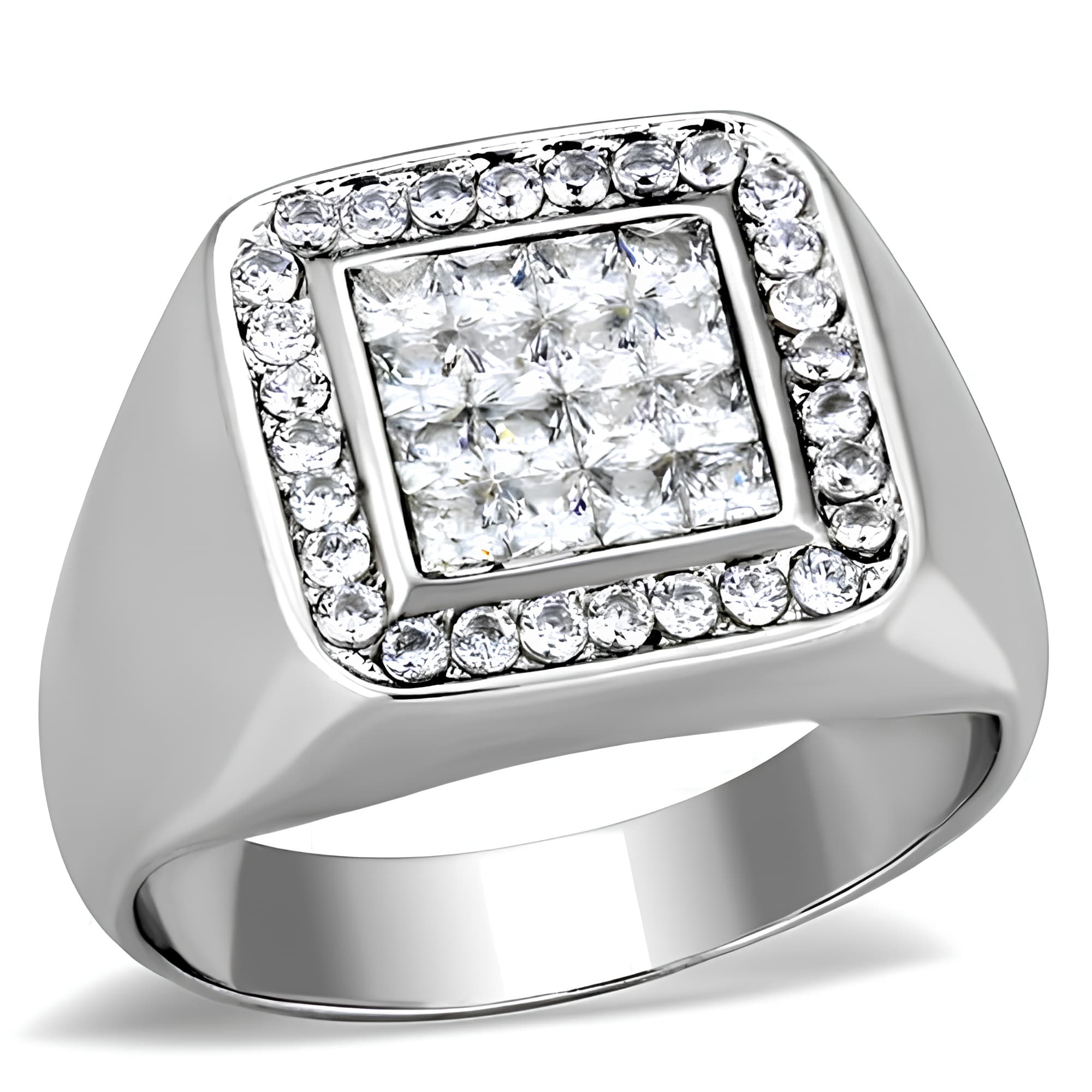 Stainless Steel Square Grid Signet Ring