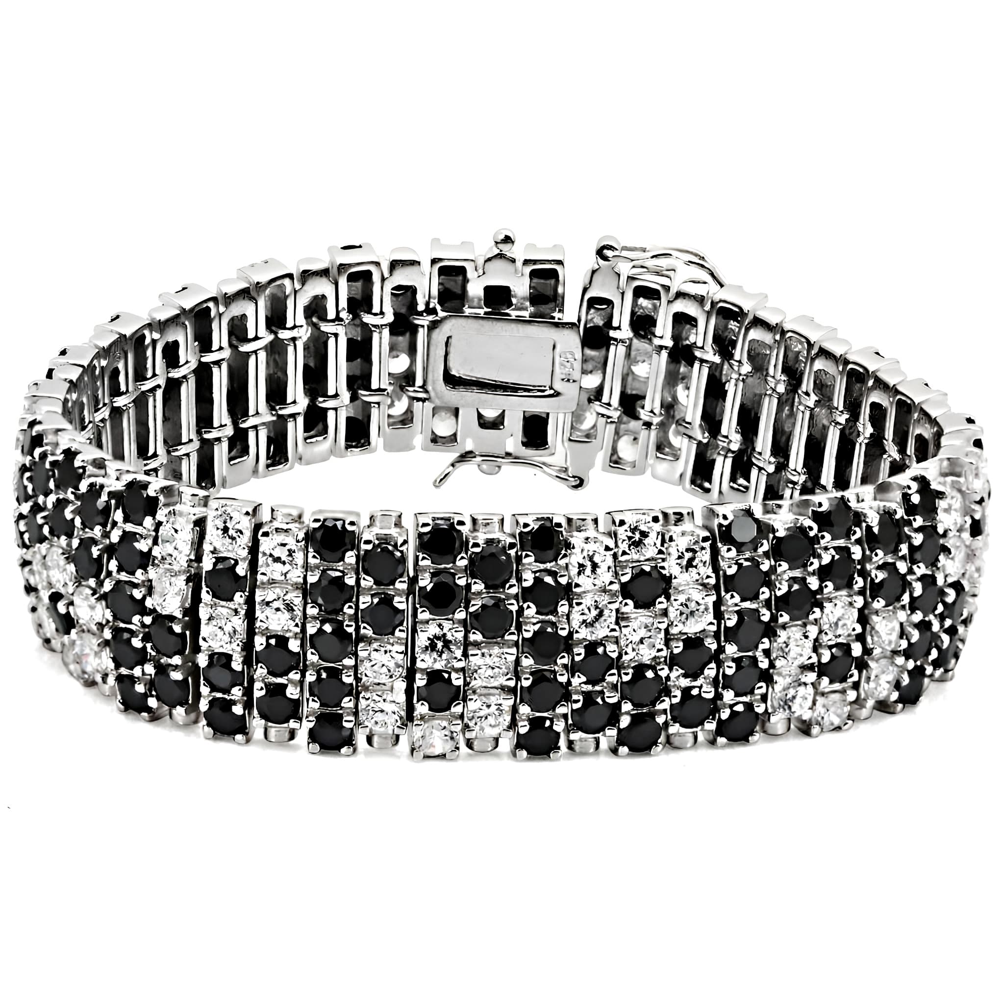 Sterling Silver Black White CZ Checkerboard Link Bracelet