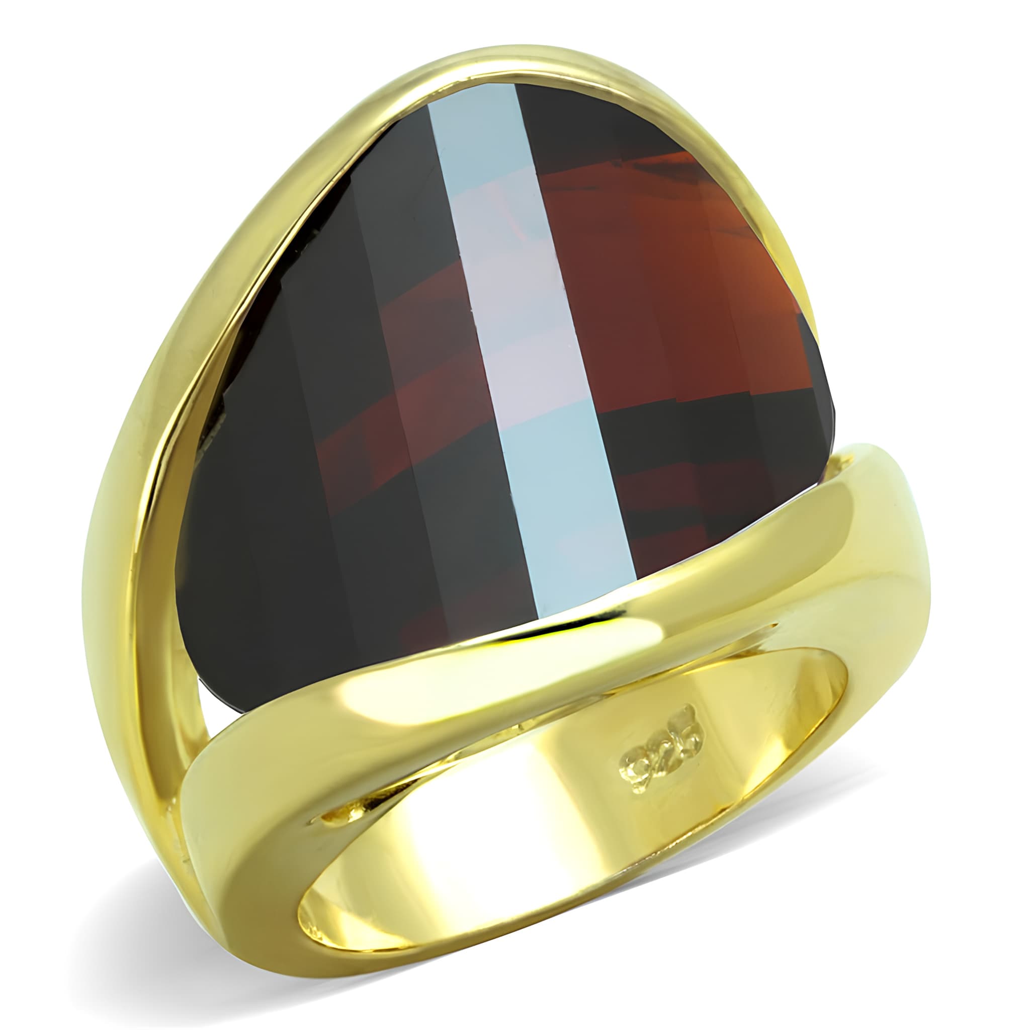 Sterling Silver Gold Dark Garnet Faceted Trillion Oversized Ring