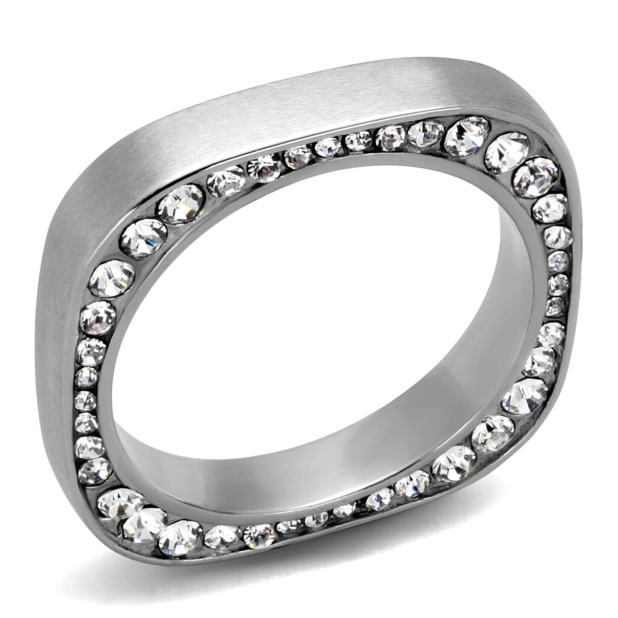 Stainless Steel CZ Square Open Frame Channel Ring