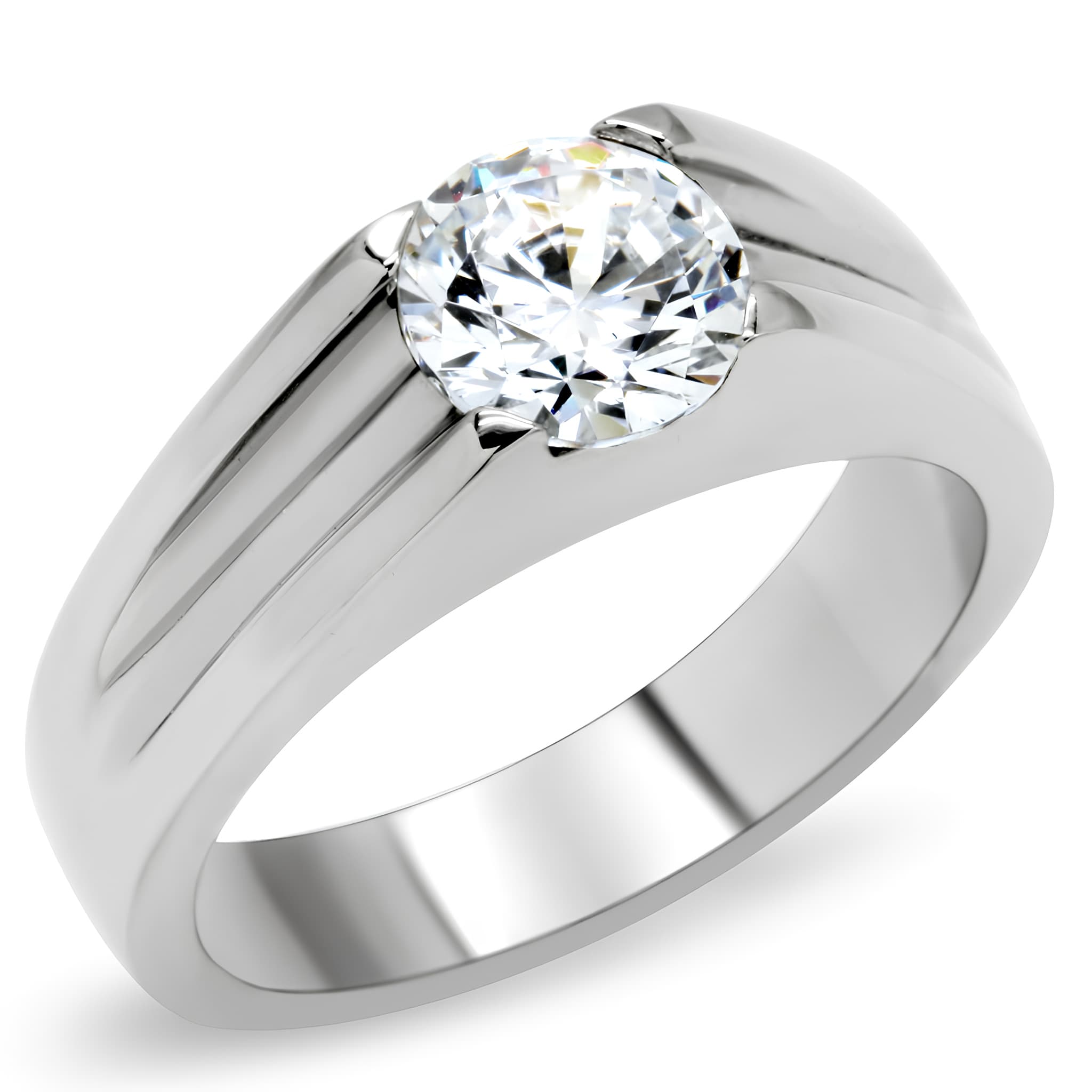Stainless Steel Round Ribbed Wide Ring
