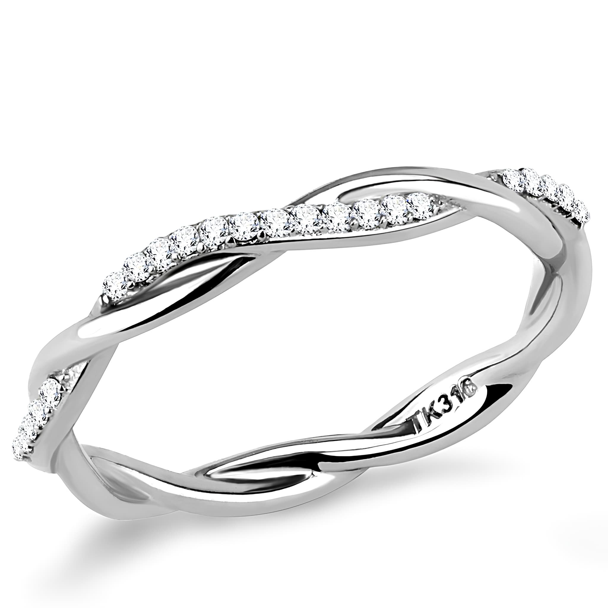 Stainless Steel CZ Pave Twisted Braided Band Ring