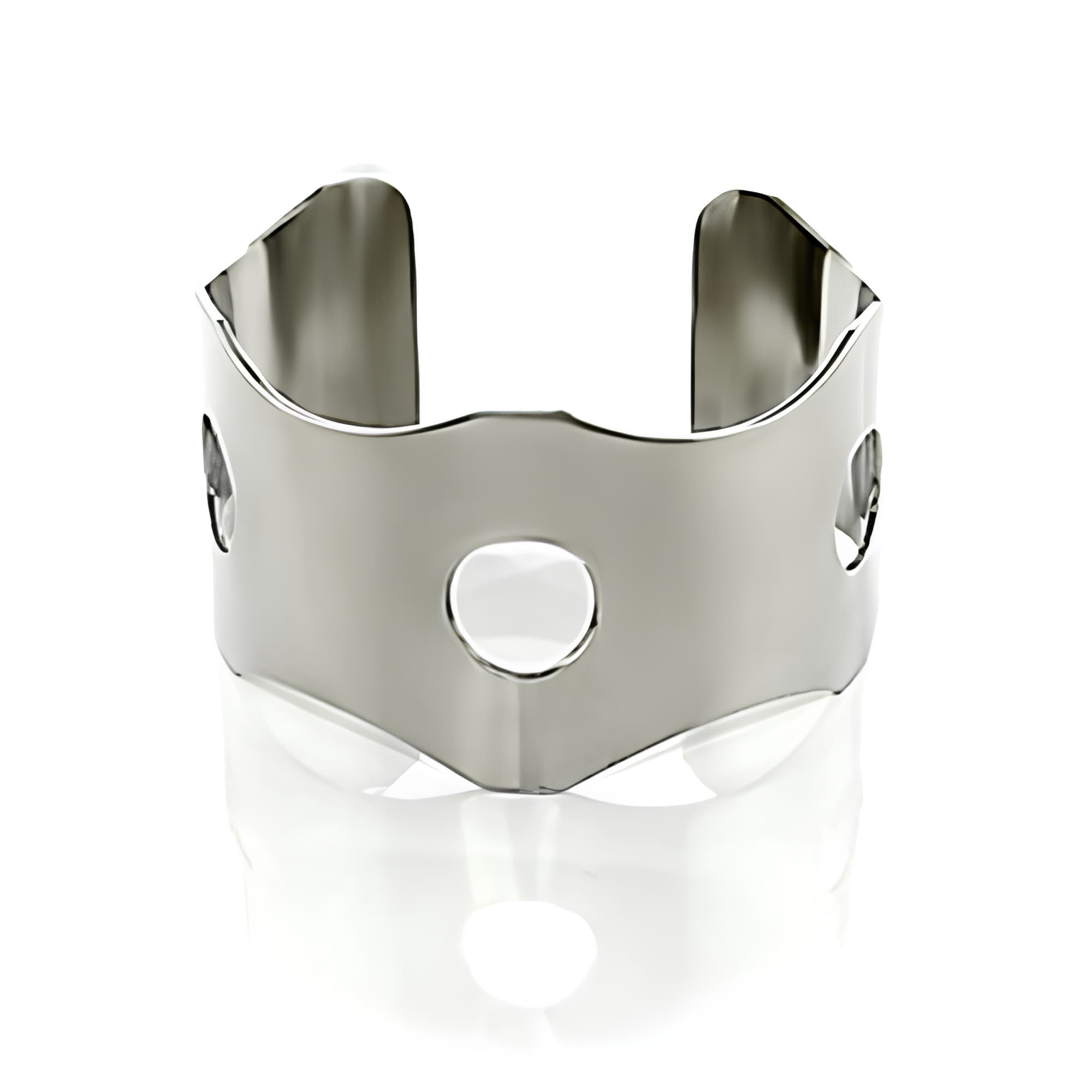Stainless Steel Silver Circle Cutout Wide Cuff Bangle Bracelet